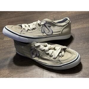 True Religion Canvas Sneaker Mens 9.5 42.5 Low Top Beige Lace Up Shoe TR118107J